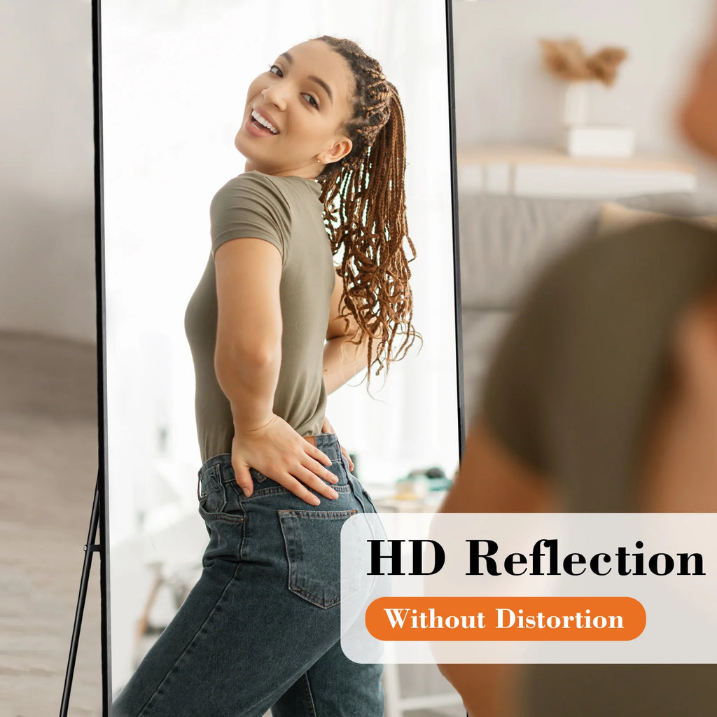 64"x21" Full Body Wall Mirror Standing, Hanging, or Leaning Wall-Mounted Mirrors with Stand Aluminum Alloy Frame/ Living Room