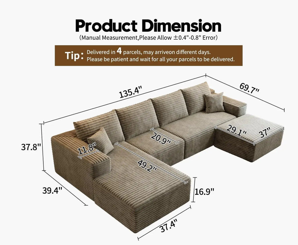Cloud Modular Sectional Sofa Couch with L-Shape Chaise, Upholstered Couches for Living Room/ Bedroom