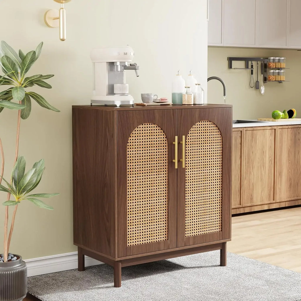 NEW Set of 2 Rattan Sideboard Buffet Cabinet with Storage, 59 Inch Accent Cabinet for Dining Room, Living Room, Kitchen, Rattan