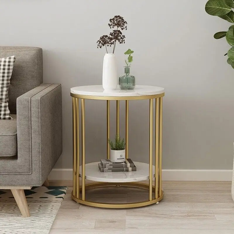2-Tier White Marble Side Table , Coffee Table, Nightstand, Jewelry Storage