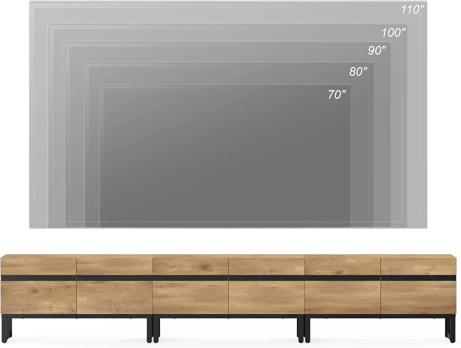Modern TV Stand for TVs up to 110 inch, 3 in 1 Entertainment Center TV Console with Storage Cabinets Living Room, Oak