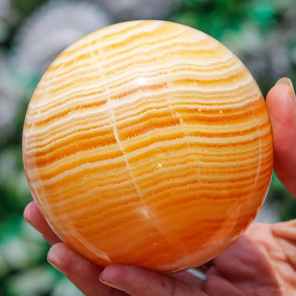 6.5-7cm  Yellow Calcite Sphere Honey Crystal  Home Decor Ball/  Healing Stone/ Stripes Orange Sphere