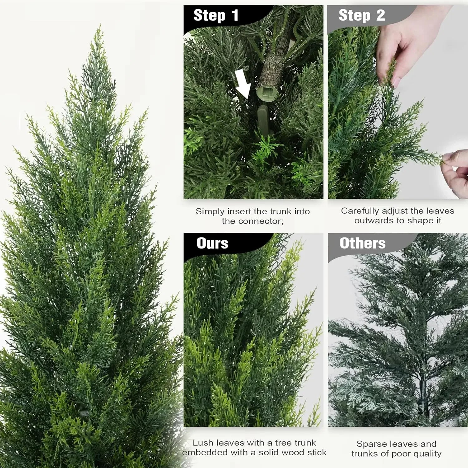 Artificial Topiary Cedar Trees 5FT Tall 2 Set, Outdoor Indoor Faux Pine Shrubs Plants, Realistic Fake Plants Front Porch Decor