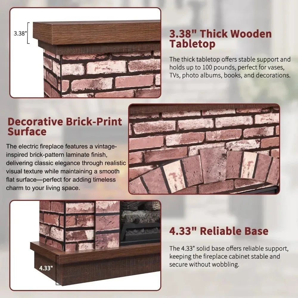 42" Electric Fireplace with Mantel, Farmhouse Fireplace TV Stand w/23'' Freestanding Electric Fireplace Heater, Remote Control,