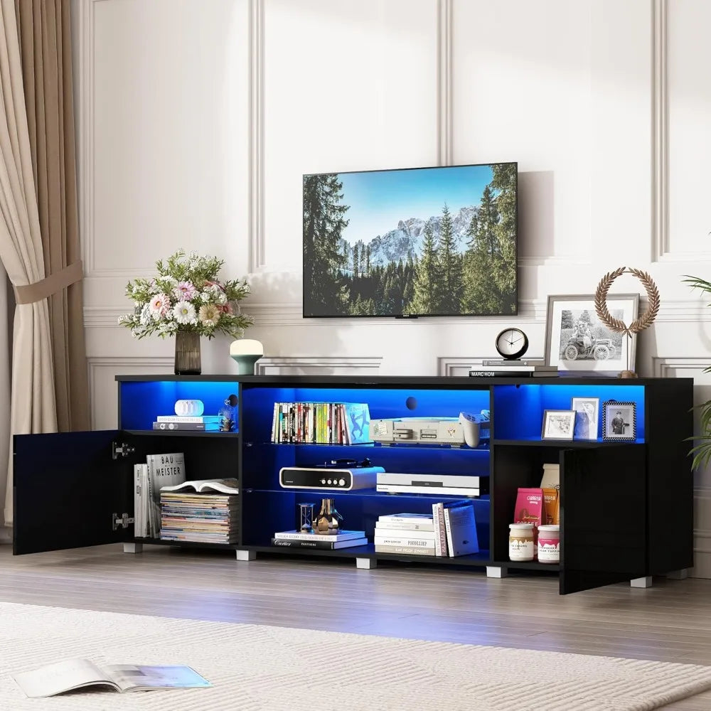 Modern LED 80.7 inch TV Stand for 80/85/90 inch TV,High Glossy TV Entertainment Center with Storage Drawer, TV Stand