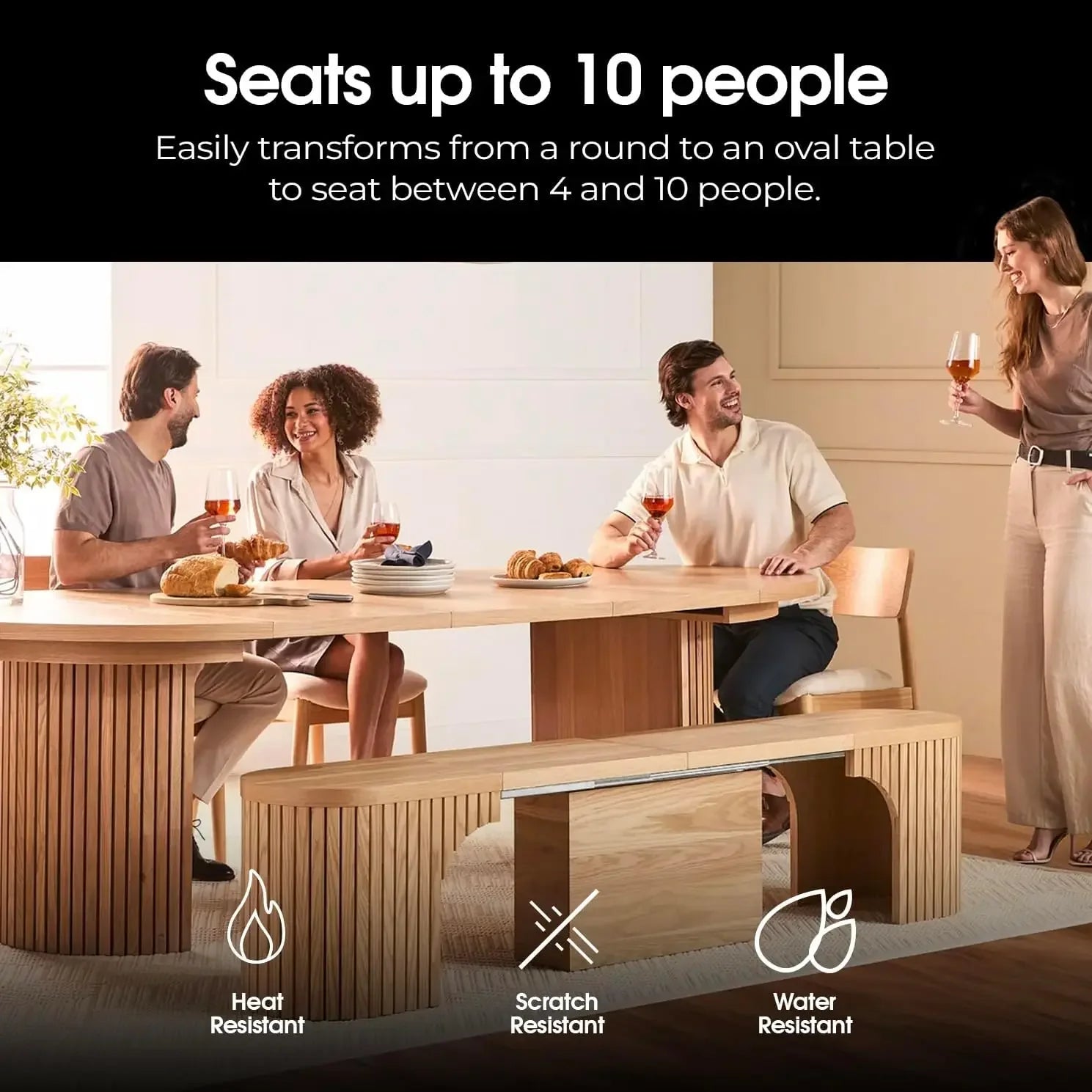 Expandable Round Dining Table Set for 4 to 8, and Chairs/ Set of 4 with Bench