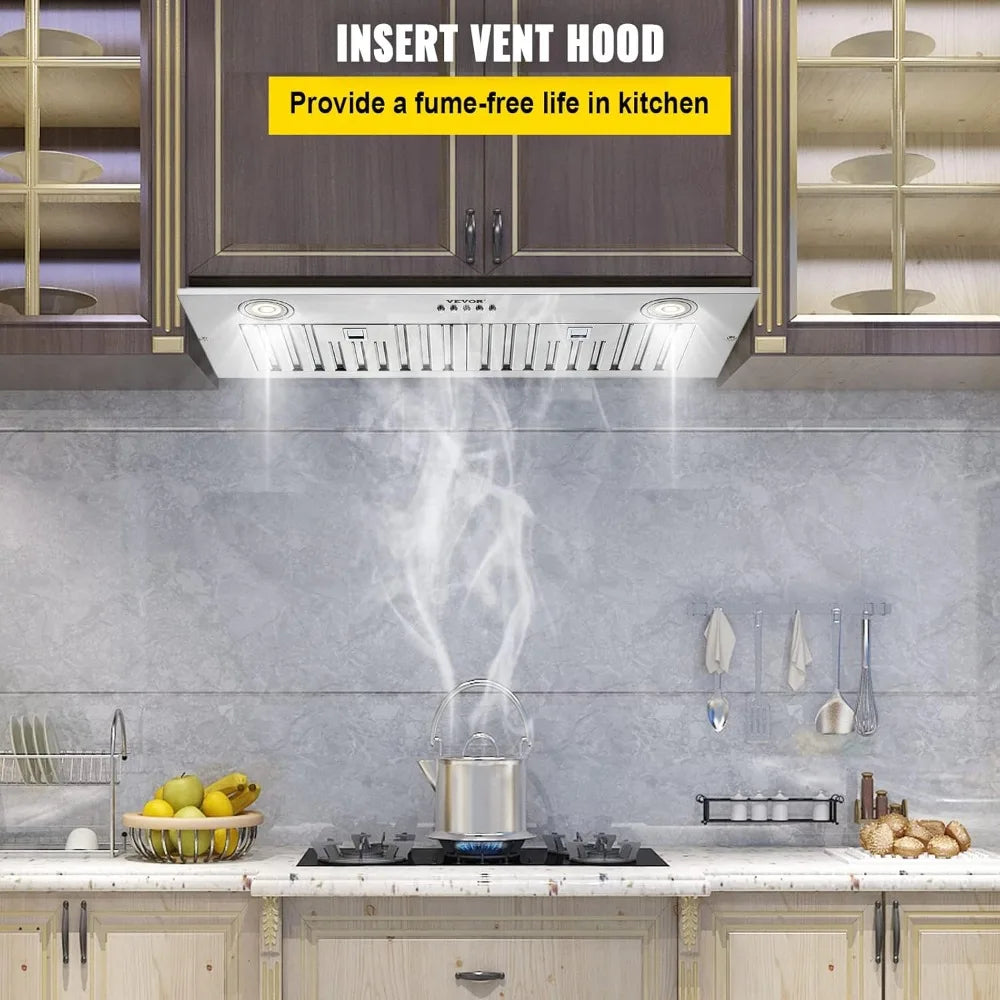 800CFM Insert Range Hood, 30" Stainless Steel Kitchen Vent with LED Lights, Baffle Filters, Ducted/Ductless Convertible