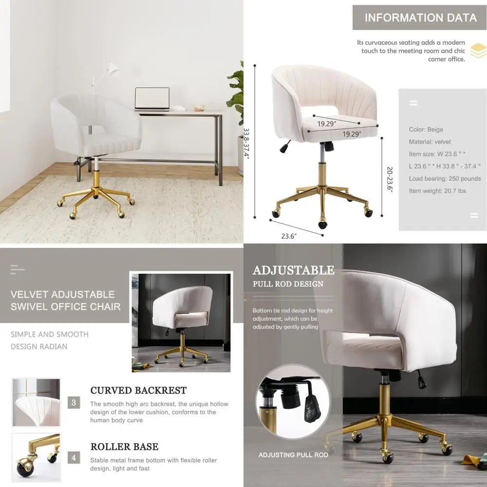 Luxurious Velvet Executive Chair with Modern Gold Accents, Ideal for Home Office, Living Spaces, and Vanity Areas