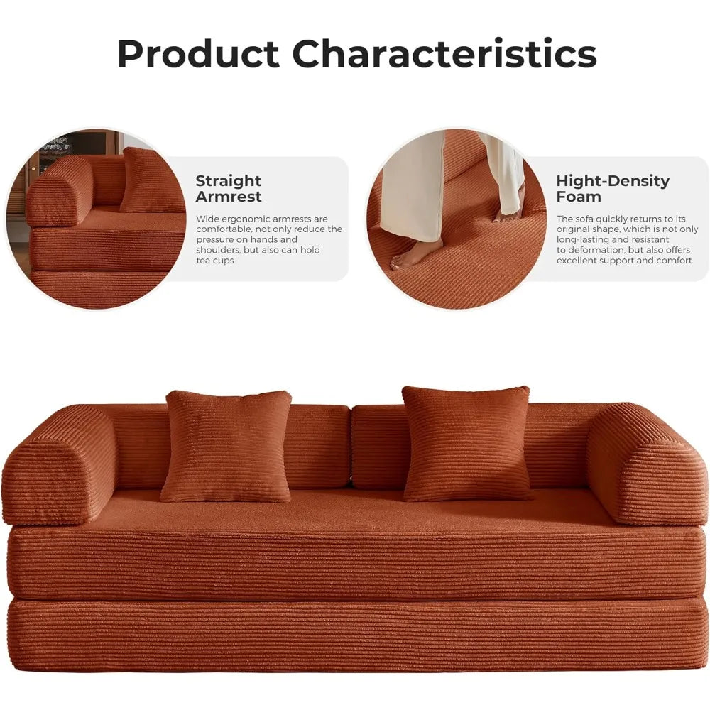 5-in-1 Convertible Sofa Bed | 79" Modular Sleeper with Fixed Frame & No Assembly | Boneless Compression & Pull Out Bed