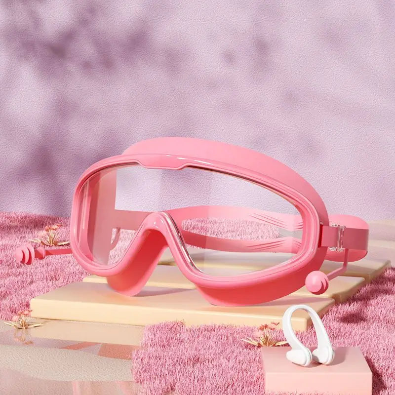 Kids Swim Goggles HD Swim Glasses with Earplugs/ UV Protection Swimming Goggles/ Large Frame Swim Sports Eyewear for Boys/ Girls