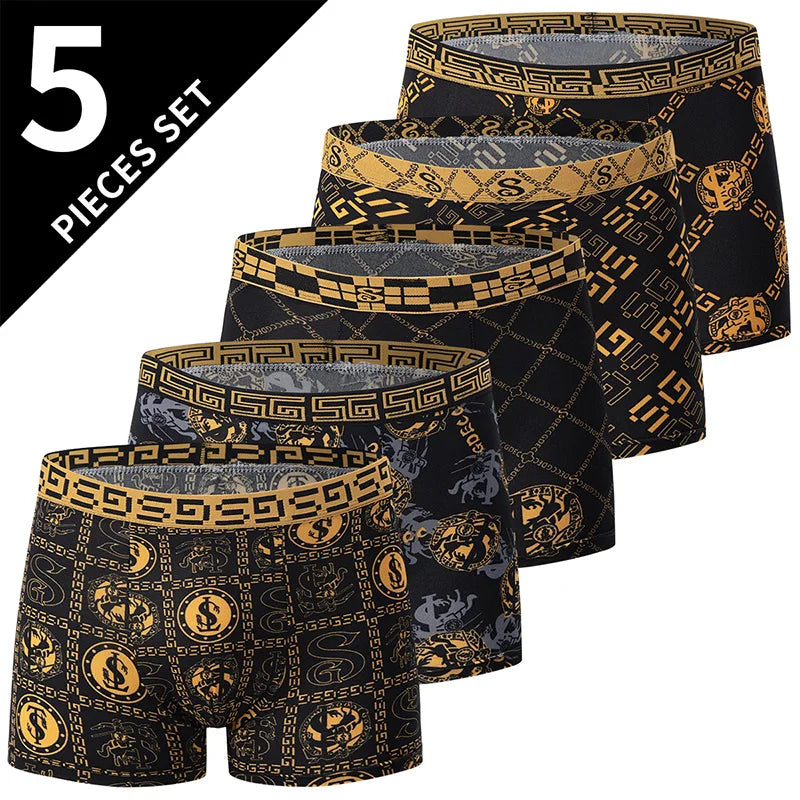 5 /10 Pack Men's Black Gold Printed Boxer Underwear Comfortable And Versatile Plus Size Sexy Young Men's Leisure Sports