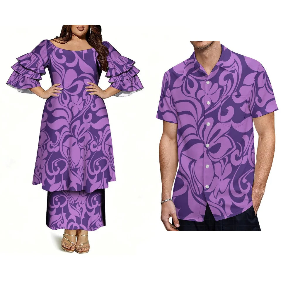Customized Men's Short-Sleeved Shirts With Polynesian Pacific Island/ Ethnic Style Fashionable Women's Elegant Dresses