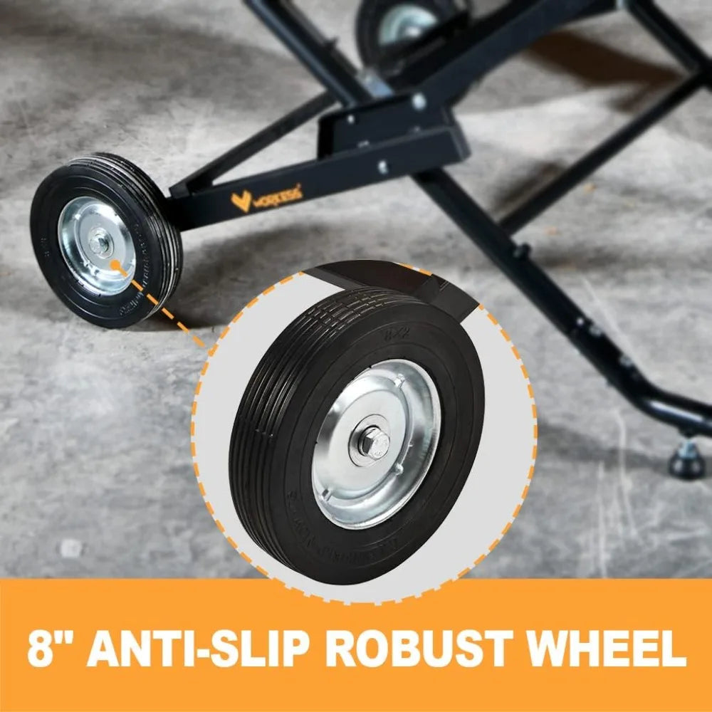 Portable Table Saw Stand, 330 LBS Load Capacity Rolling Foldable Table Saw Table with 8 Inch Wheels, Heavy Duty Construction