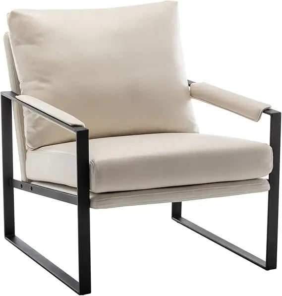 Faux Leather Metal Frame Accent Chair - Modern Accent Chairs for Living Room, Bedroom, or Office - Armchairs Living Room