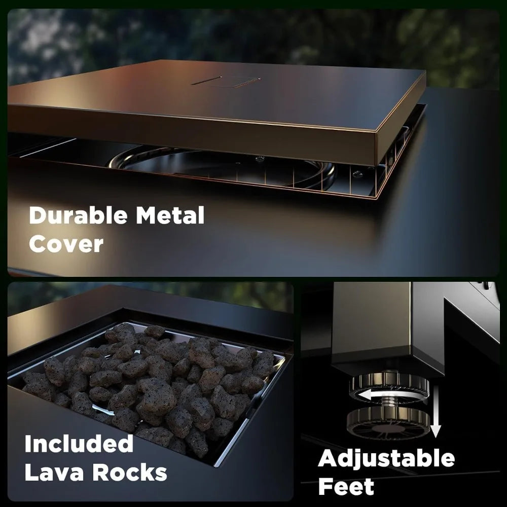 Customizable- Fire Pits 32" Outdoor  Fire Pit, 50,000 BTU Steel Fire Table With Lid And Lava Rock, Add Warmth