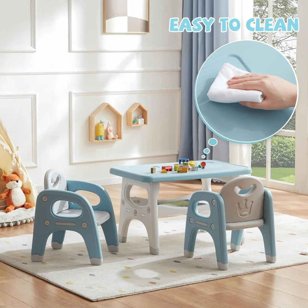 Customizable-Kids Table And 2 Chairs Set, Large Built-in Storage, Montessori Toddlers Table And Chairs Set, Kids Activity Table