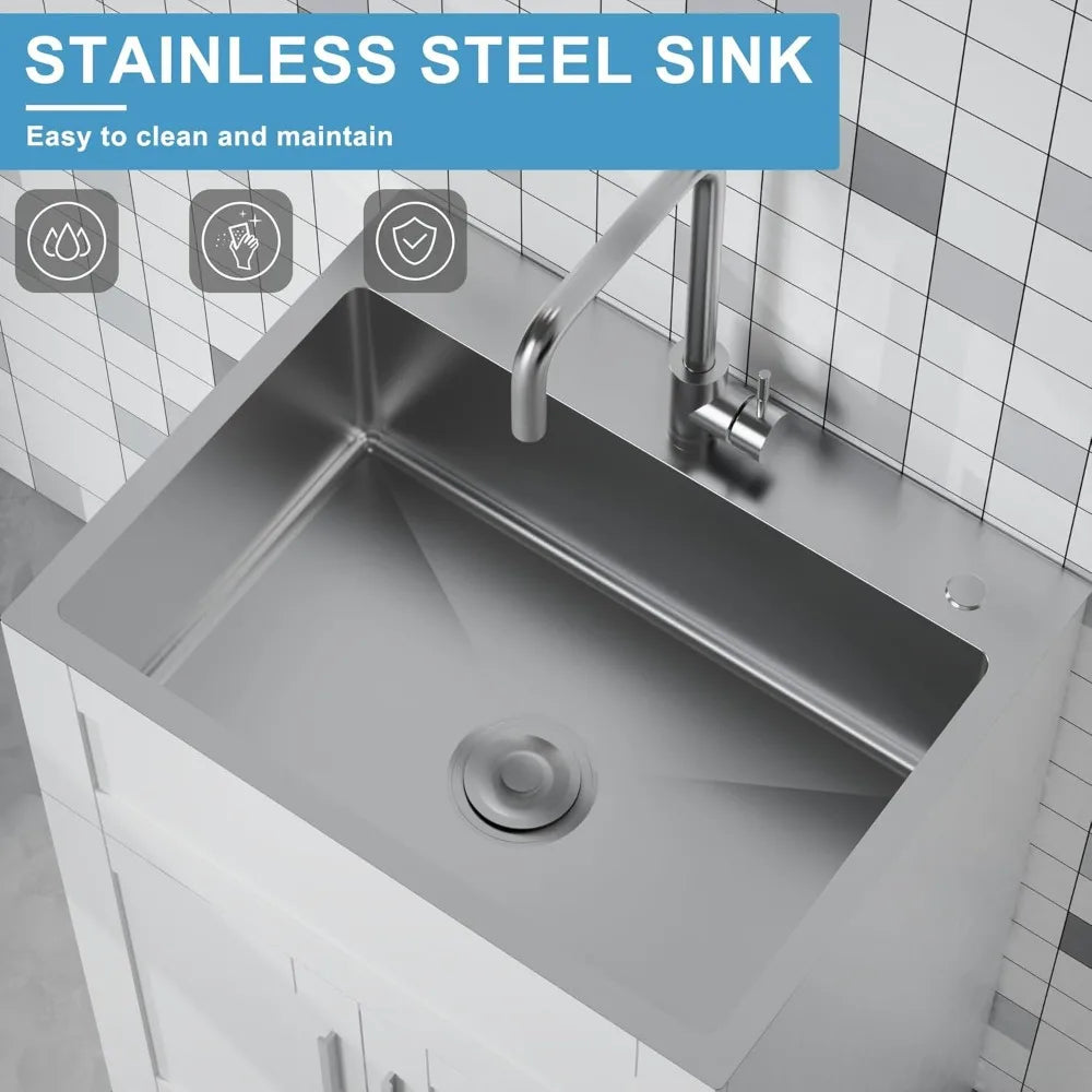 24 Inch Stainless Steel Laundry Room Sink Cabinet