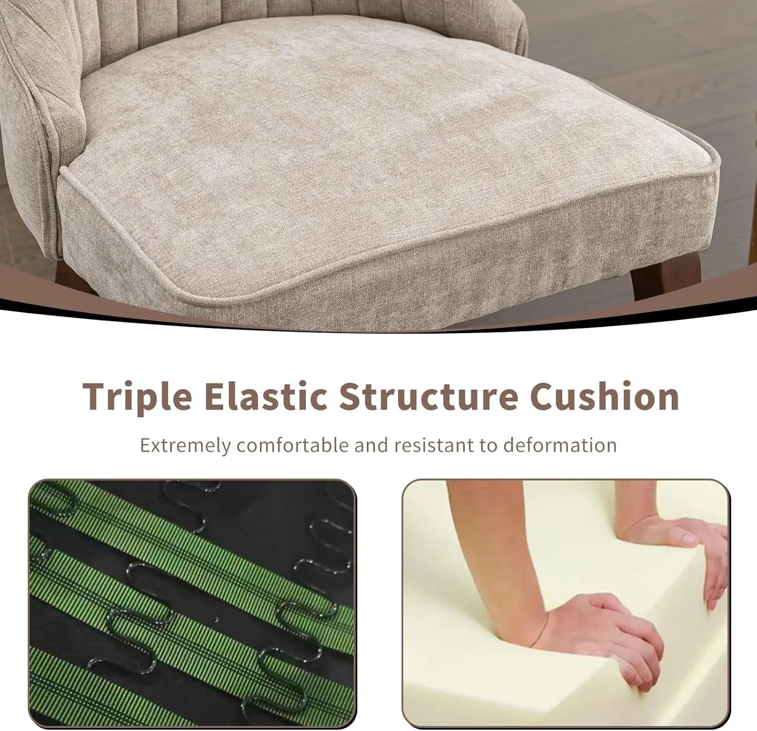 Beige Mid Century Dining Chairs Set of 4, Modern Kitchen & Dining Room Chairs Set of 4, Fabric Upholstered Kitchen Chairs