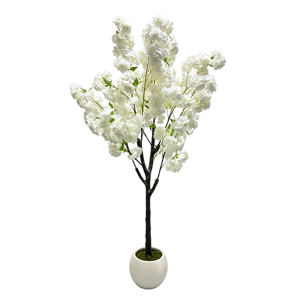 White Artificial Cherry Blossom Tree 5/6FT – Faux Silk Plant Potted, Lifelike Decorative Flower Tree for Indoor/Outdoor, Home, Office, Wedding, Party & Hotel