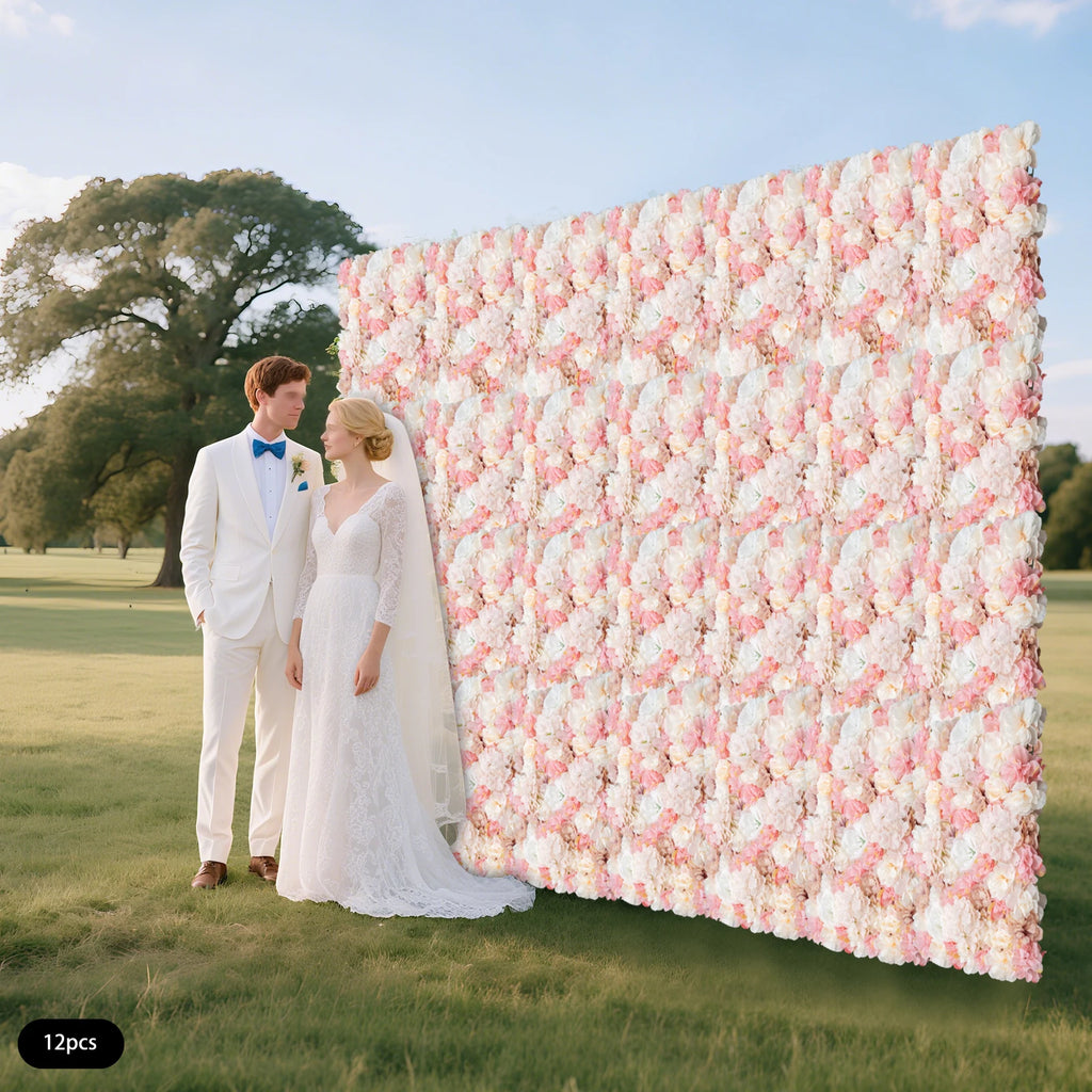 12 Pack Flower Wall Panels 16 x 24 inch 3D Rose Wall Mat Decorative Faux Floral Panel Hydrangea Silk Faux Flower Backdrop
