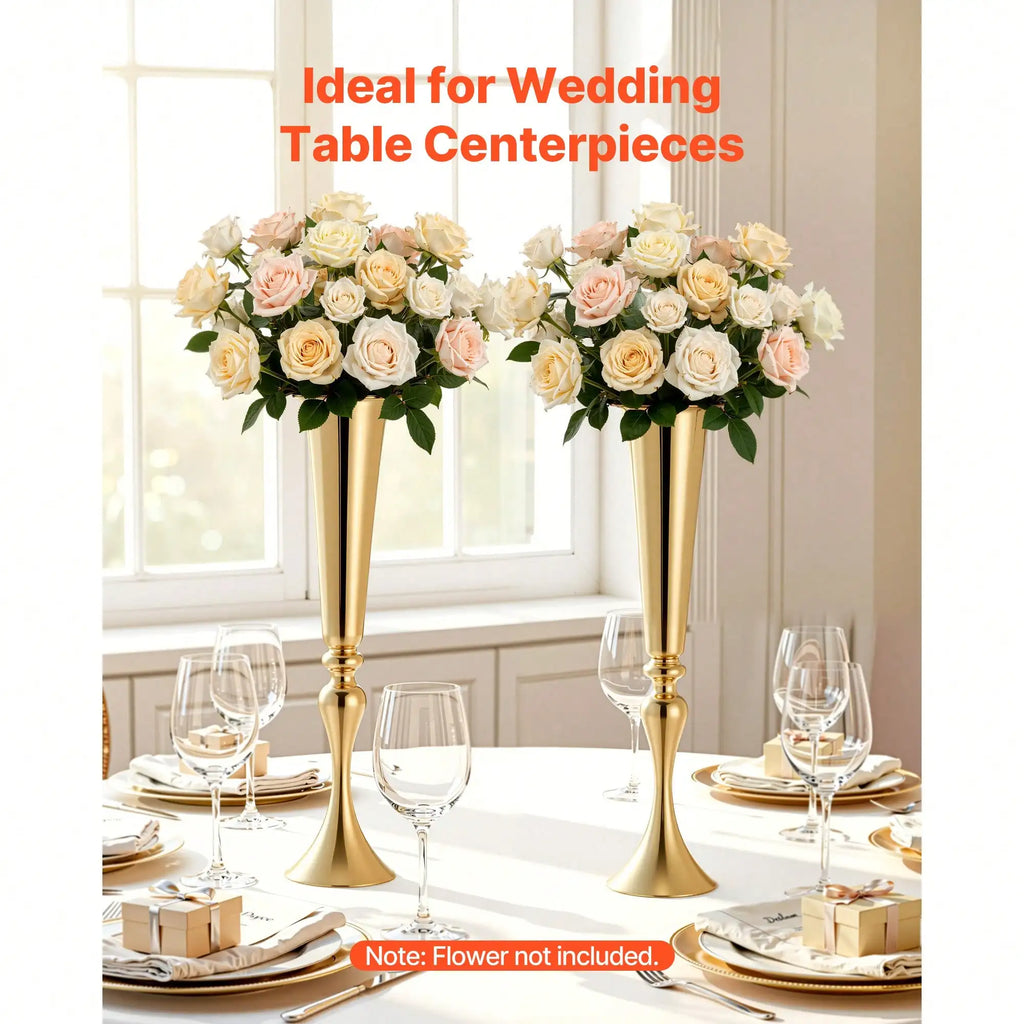 12 PCS Wedding Flower Vase, 21.7 In Tall Trumpet Flower Table Centerpieces, Banquet Vases Easy Installation, Electroplated Versatile Arrangement Stand For Party Events/ Home Decor Reception, Gold