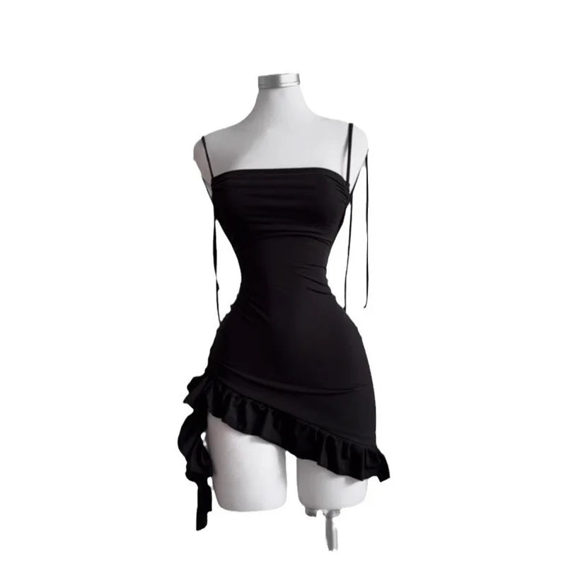 2026 Sexy Sleeveless Backless Mini Dress Women Summer Europe America Lace Up Bodycon Dresses High Street Party Club Black Dress