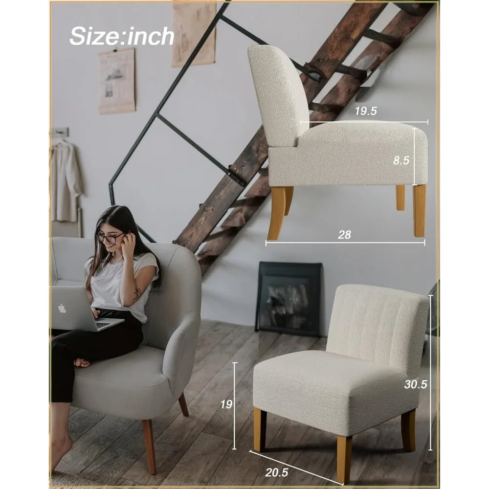 Armless Accent Chairs Set of 2 for Bedroom, Bedroom Chair for Bedroom Living Room Chair with Solid Wood Legs, Makeup Vanity Chair