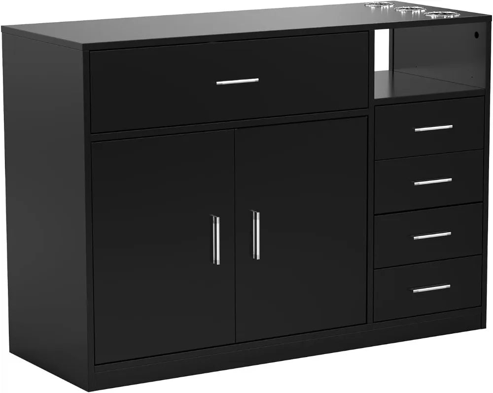 Professional Salon Station with 5 Drawers, Storage Cabinet & Hair Dryer Holders - Heat Resistant, Waterproof for Home & Spa Use