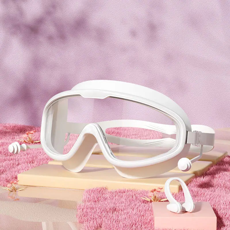 Kids Swim Goggles HD Swim Glasses with Earplugs/ UV Protection Swimming Goggles/ Large Frame Swim Sports Eyewear for Boys/ Girls