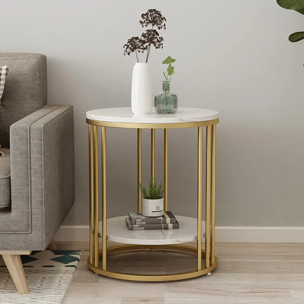 2-Tier White Marble Side Table , Coffee Table, Nightstand, Jewelry Storage