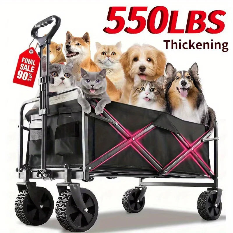 Folding Luggage Cart Aluminum Wagon 280LB Load/ Ergonomic Handle 4-Wheel Swivel Design for Store Home