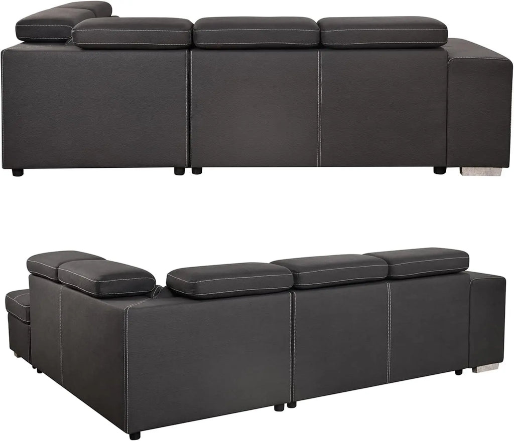 Microfiber Sectional Sleeper Sofa Couch Pull Out Bed with Right Facing Chaise, 5 Seats L Shaped Sectional Sofa Couch