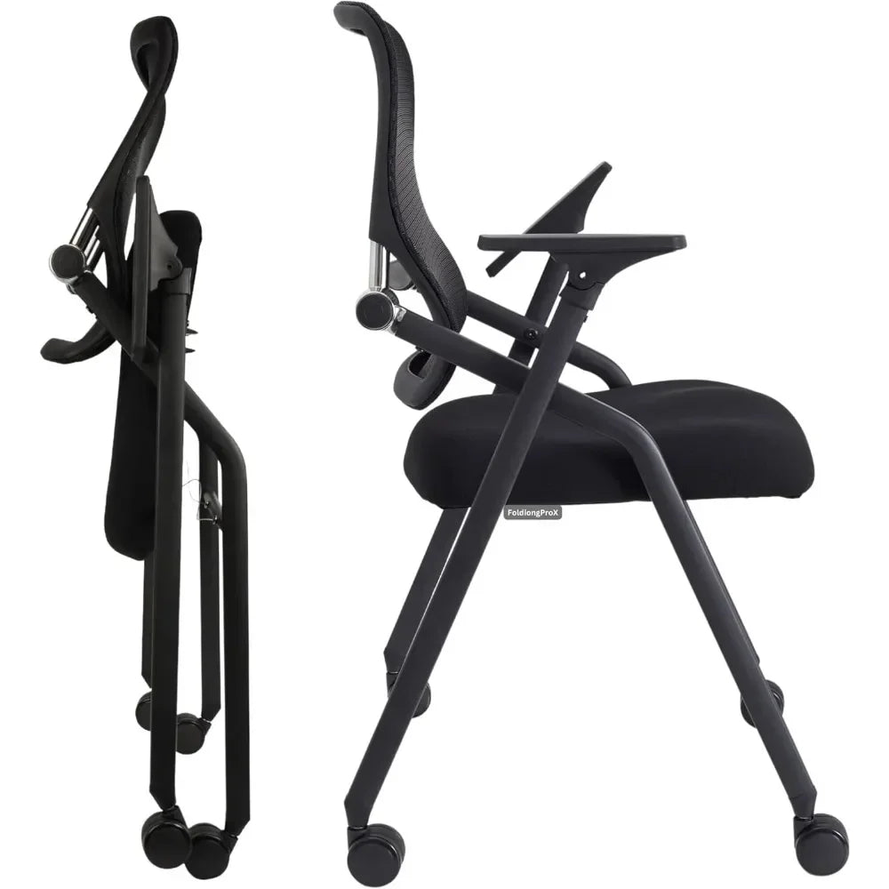 Updated Conference Room Chairs, Folding Office Desk Chair with Lumbar Support and Sliding Armrest with Casters, Stackable Office