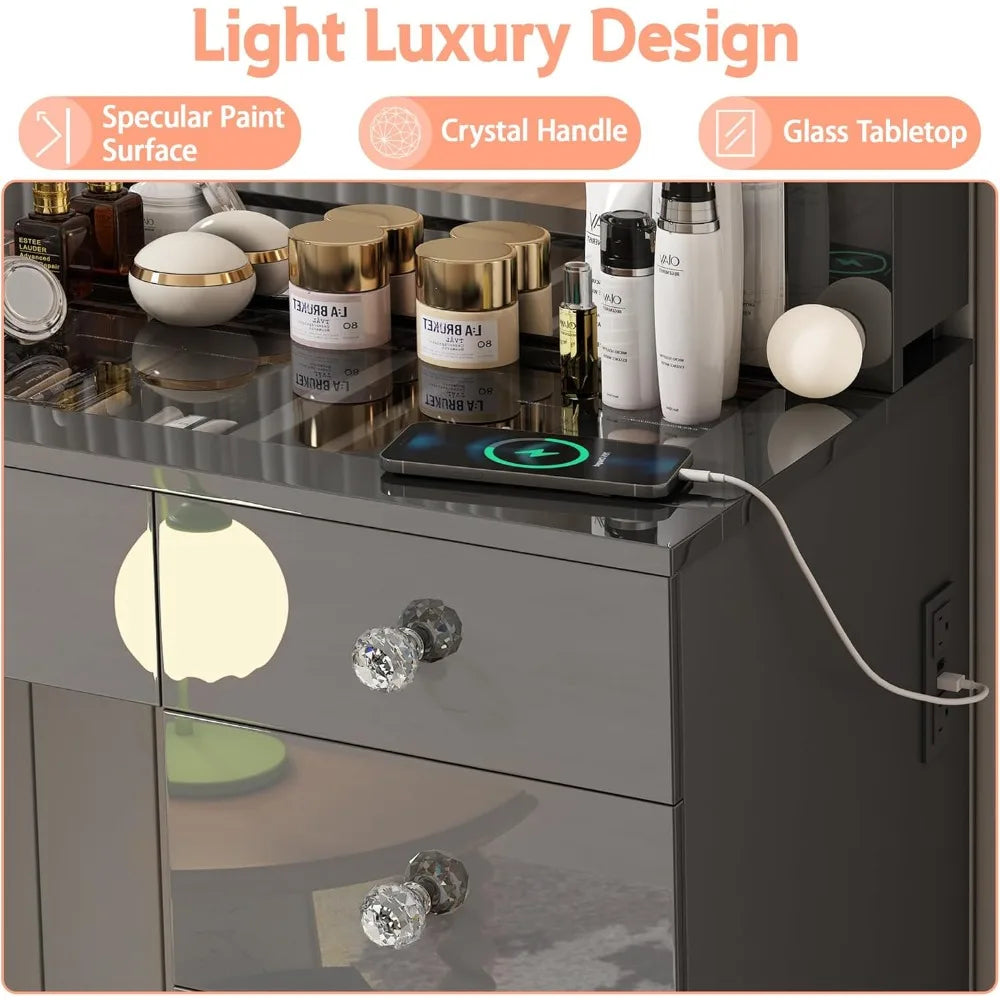 Lighted Makeup Vanity Desk with 14 LED Lights, 3 Modes, and Sliding 11-Drawer Storage