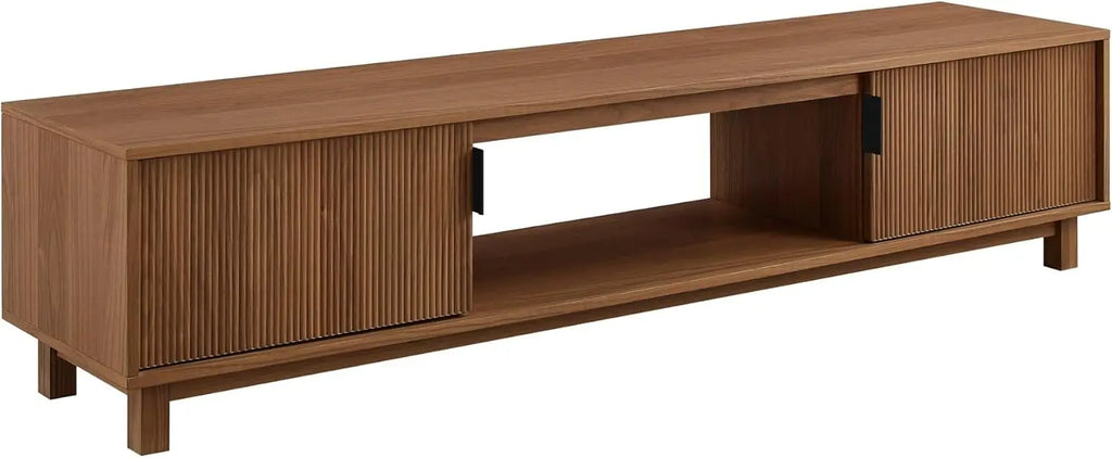 Modern Fluted-Door Low Stand for TVs up to 80 Inches, 70 x 15.75 x 16 inches, Mocha