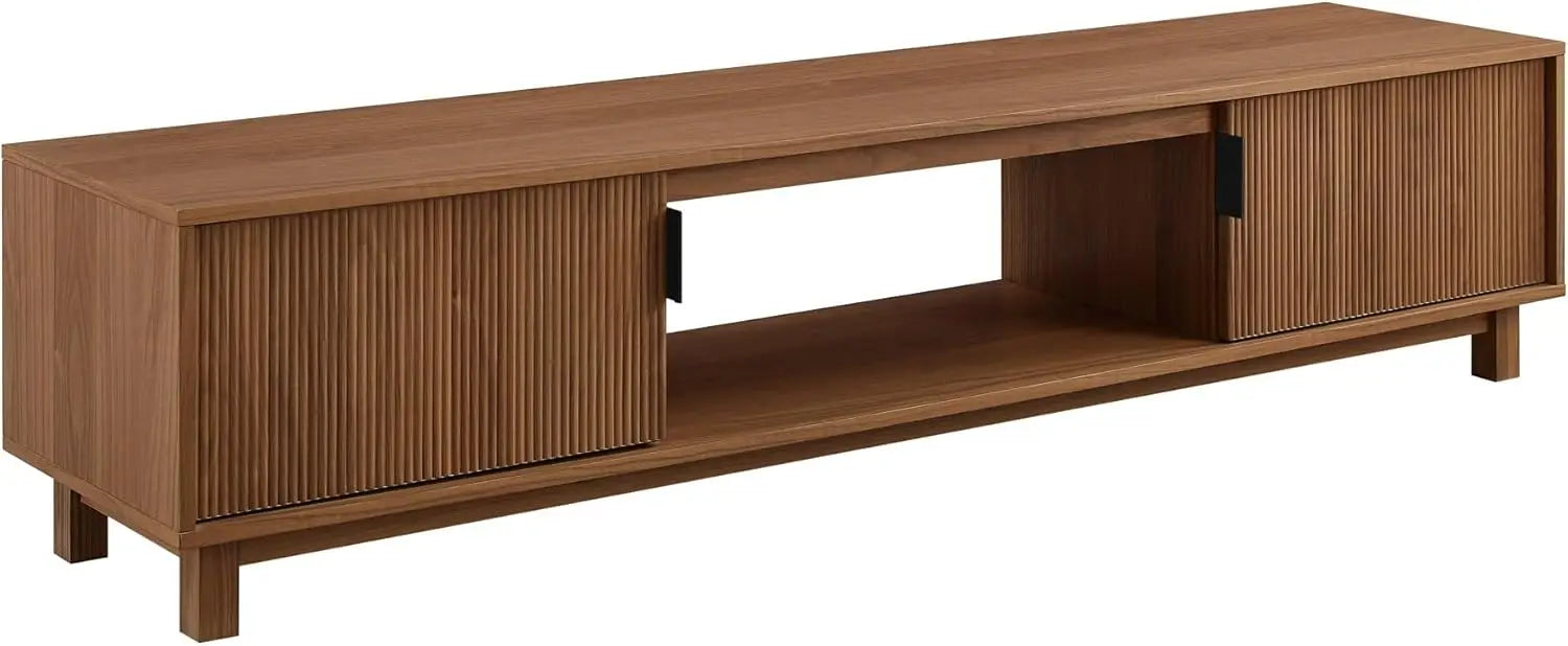 Modern Fluted-Door Low Stand for TVs up to 80 Inches, 70 x 15.75 x 16 inches, Mocha