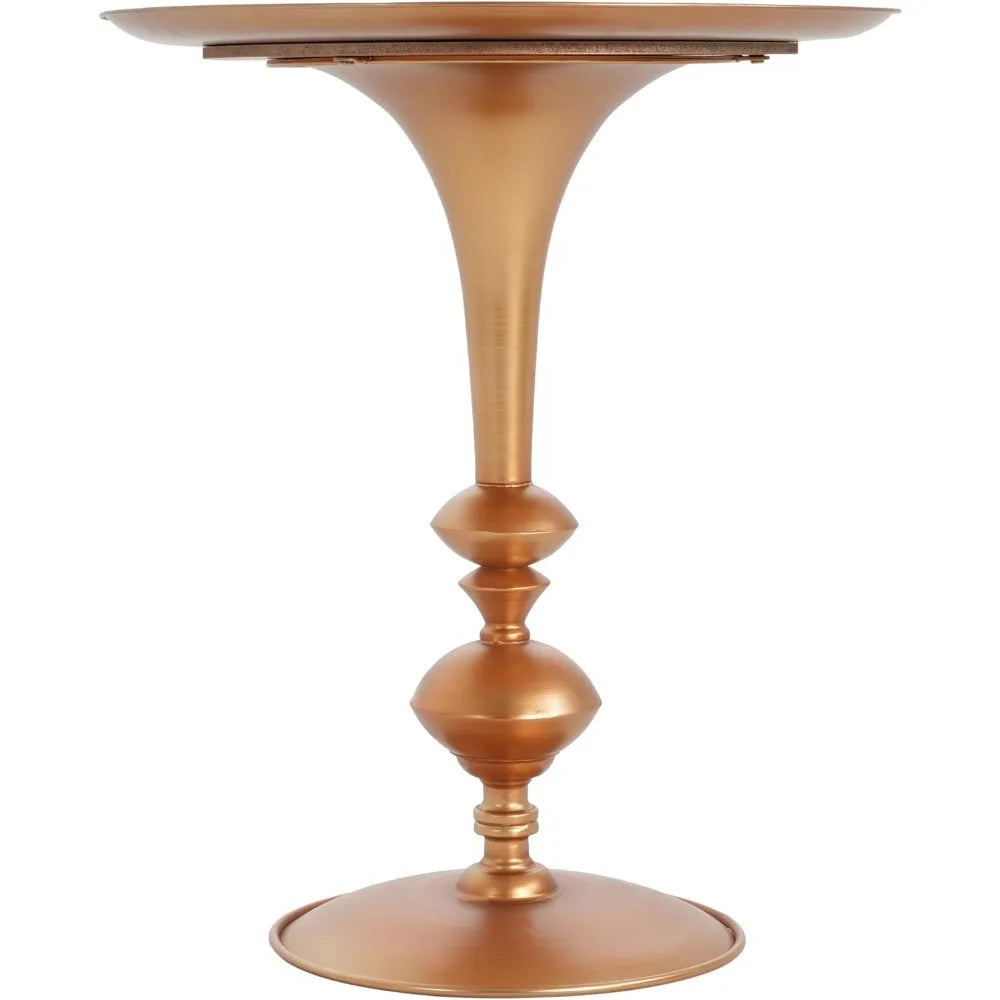 Small Round Gold End Table, 29.3 Height, Vintage Metal Accent, Art Deco Design, Multi-Functional Side Table for Living Room