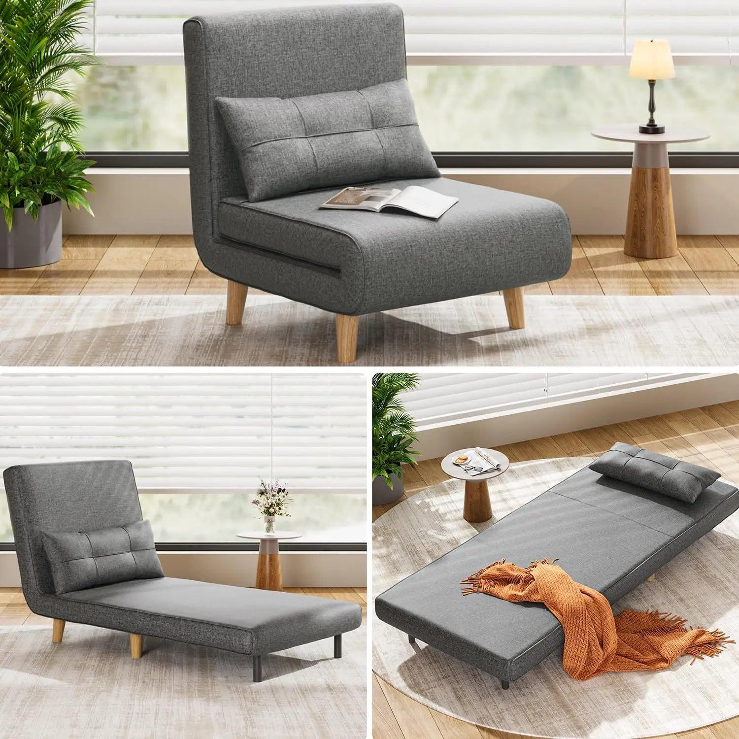 3 in 1 Sleeper Chair Bed, Convertible Chair Bed Futon Sofa with Adjustable Backrest, Accent Chair for Apartment/Bedroom/Office