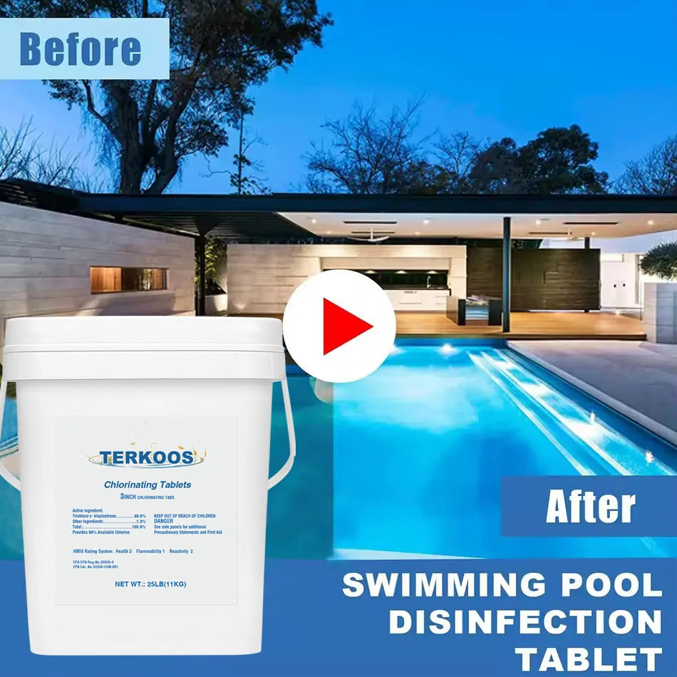 40LB Chlorine Tablets For Swimming Pools, Swimming Pool Water Purifier Dose Tablet Chlorine, Stabilized Chlorine Tablets