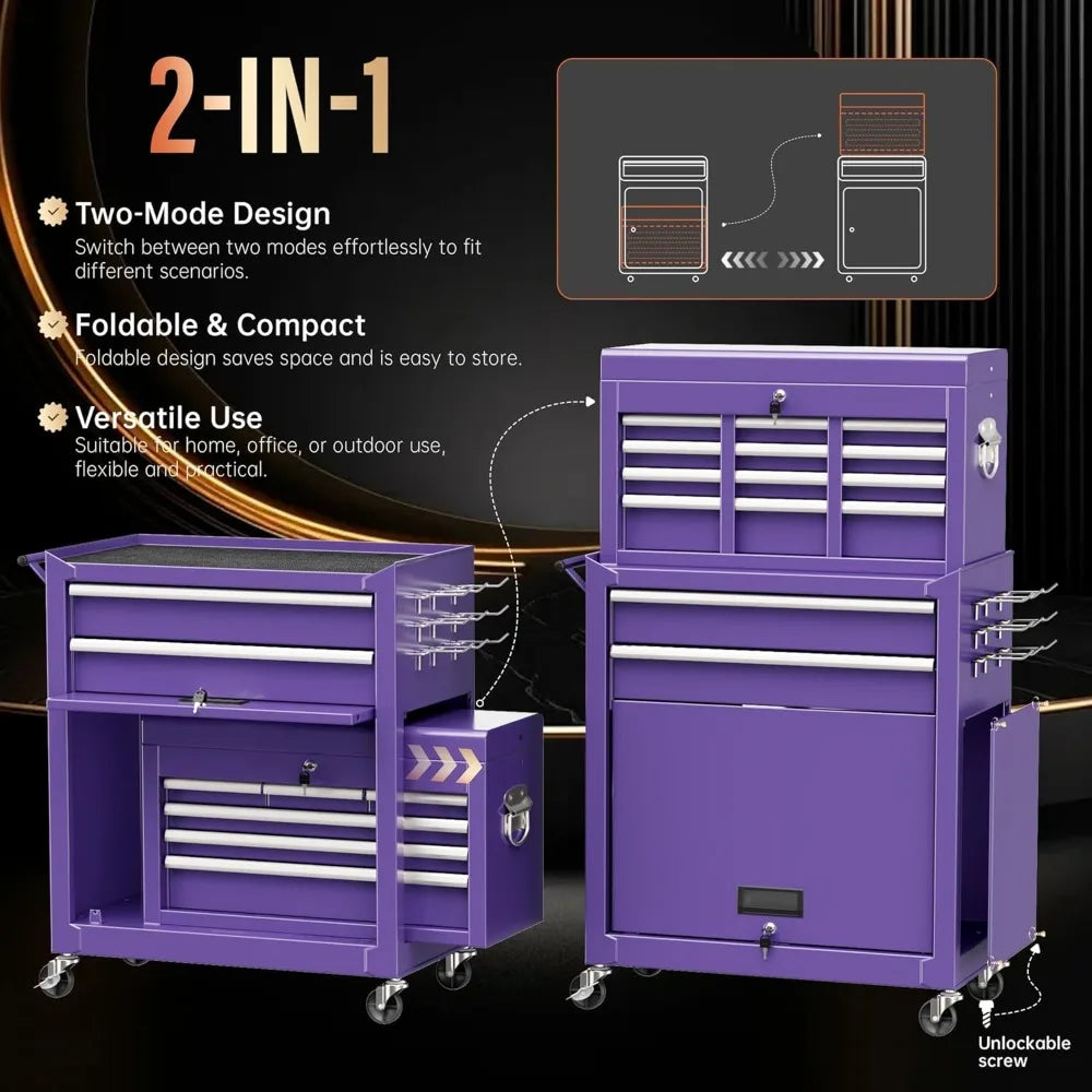 8 Drawer Tool Chest with Wheels, 2-in-1 Detachable Rolling Tool Chest with Drawers, Large Tool Cart on Lockable Wheels