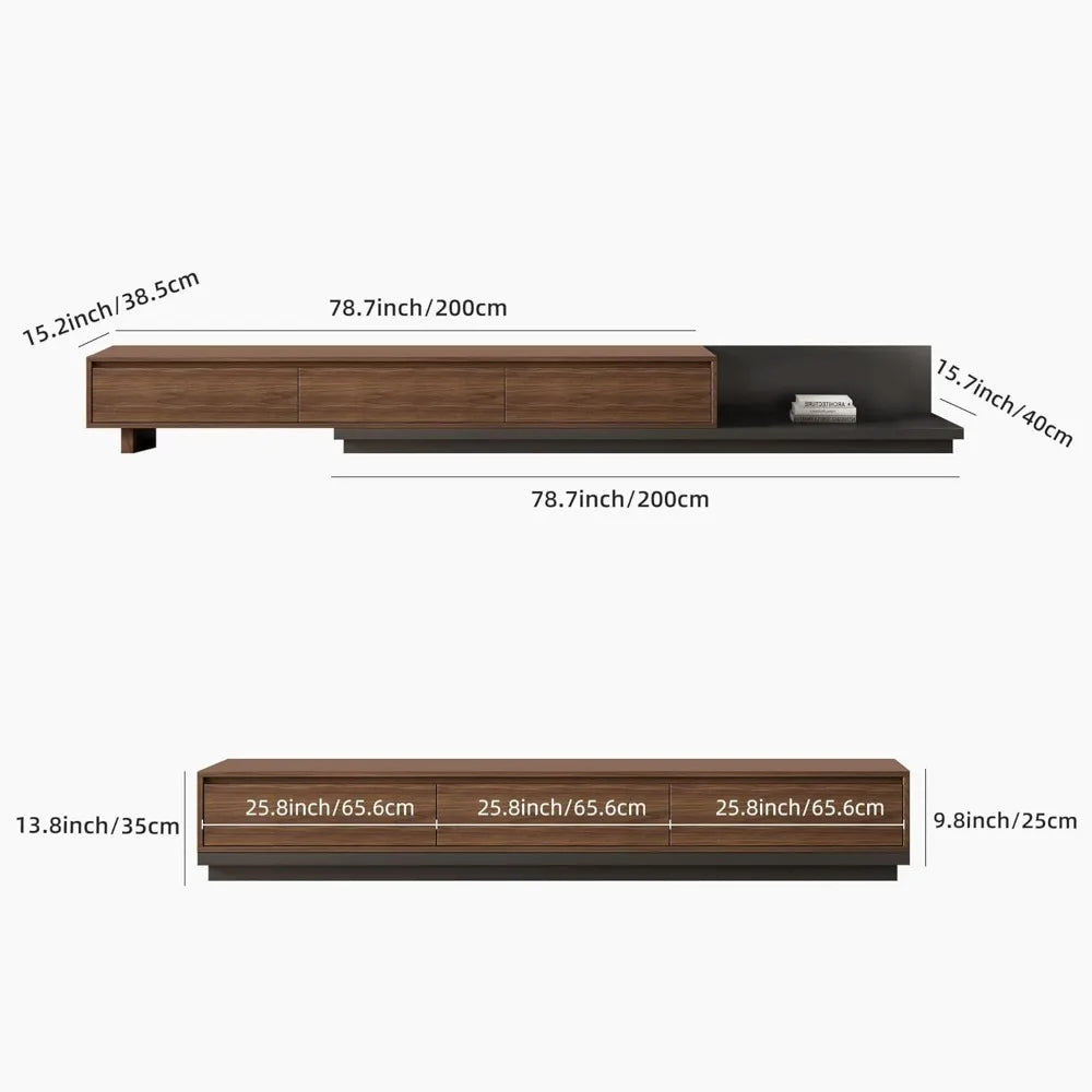 Mid-Century Modern Expandable TV Stand with 3 Drawers – Adjustable Entertainment Center for Living Room & Bedroom (79" to 130"),