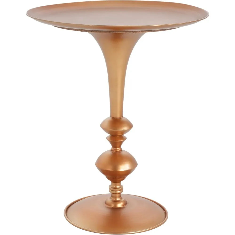 Small Round Gold End Table, 29.3 Height, Vintage Metal Accent, Art Deco Design, Multi-Functional Side Table for Living Room