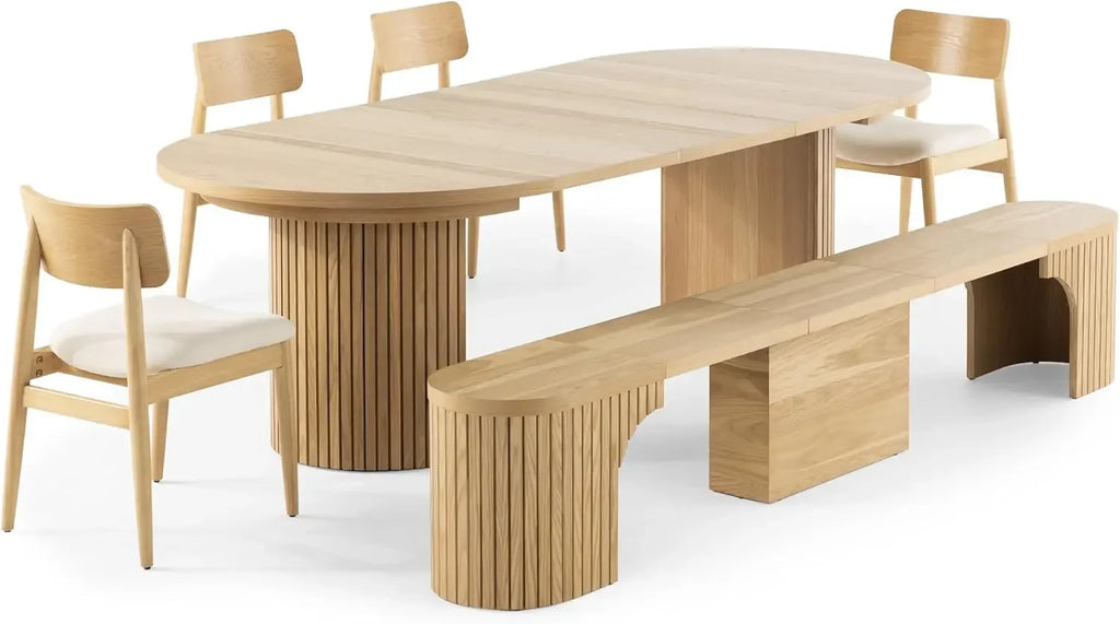 Expandable Round Dining Table Set for 4 to 8, and Chairs/ Set of 4 with Bench