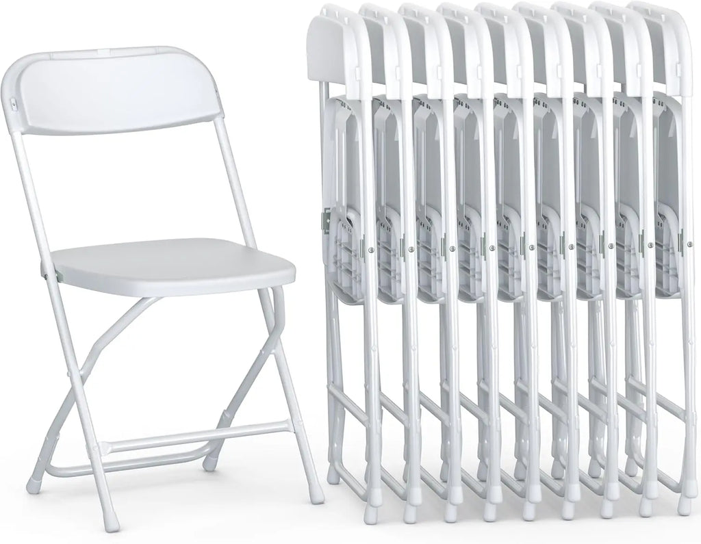 10 PACK White Foldable Plastic Chair, Folding & Stackable350 LBS Capacity, Steel, Frame Seats for Indoor Outdoor