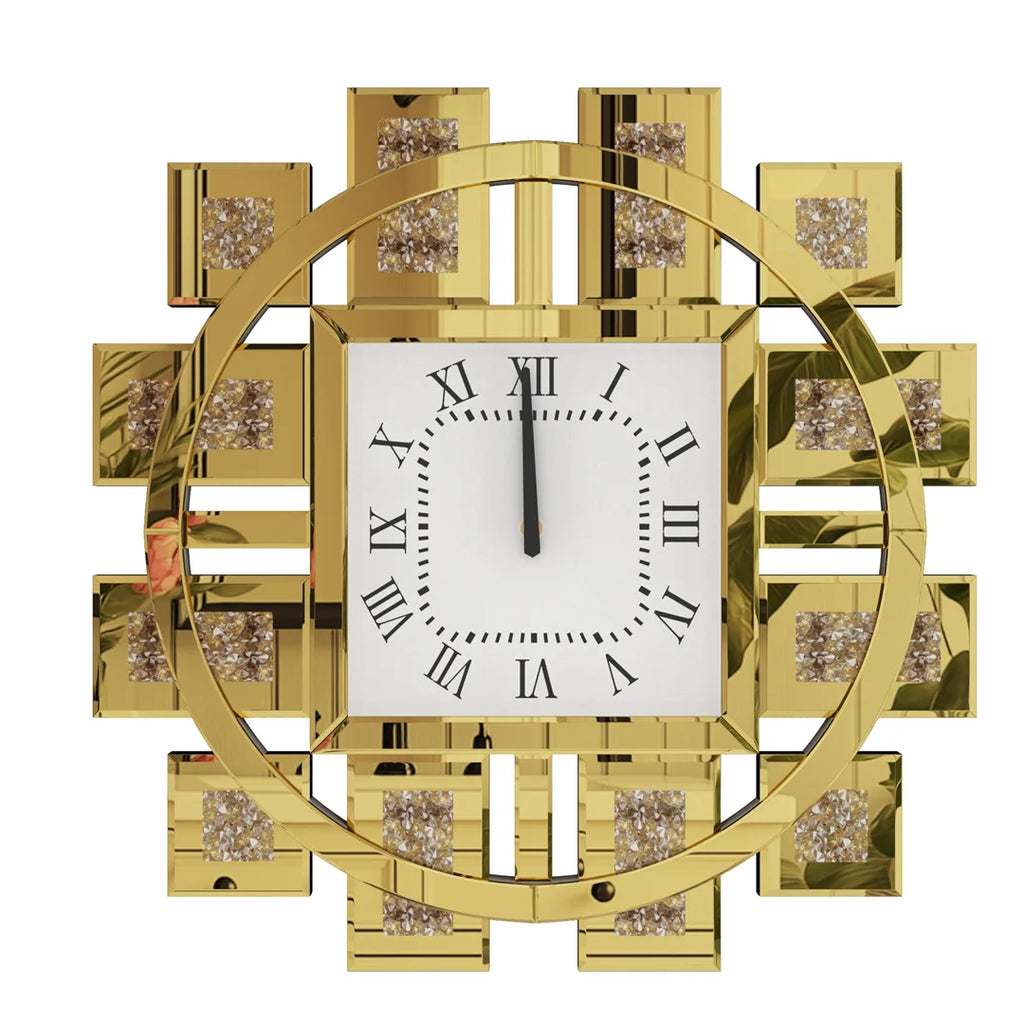 60CM Decorative Wall Clock with Silver/ Golden Crystal Crushed Diamond Inlay/ Battery Operated
