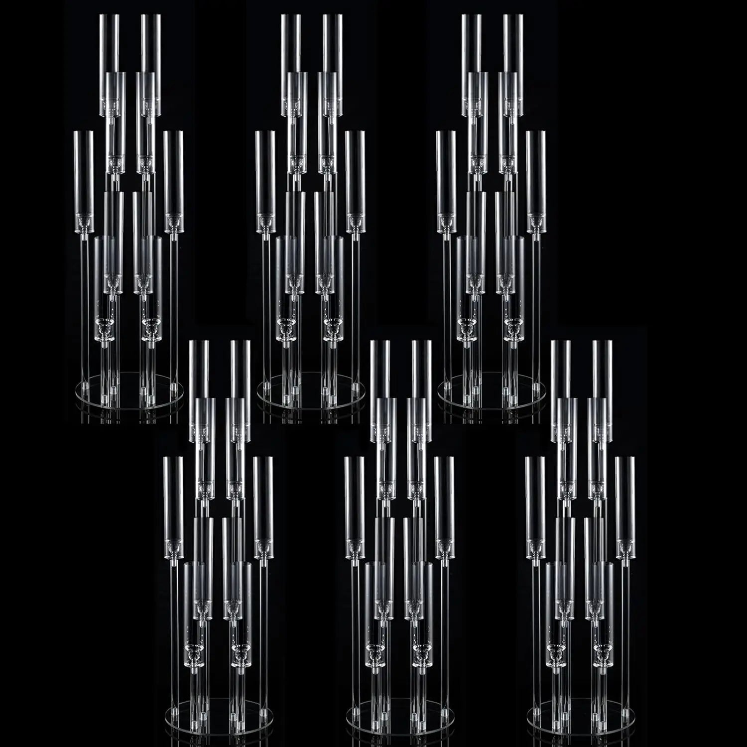 6PCS Clear Acrylic 10-Arm Candelabra Table Candle Stand, Wedding Baby Shower Party/ Table Centerpieces /Decor Candle Holders