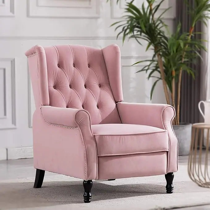 Velvet Tufted Push Back Arm Accent Chair/Recliner