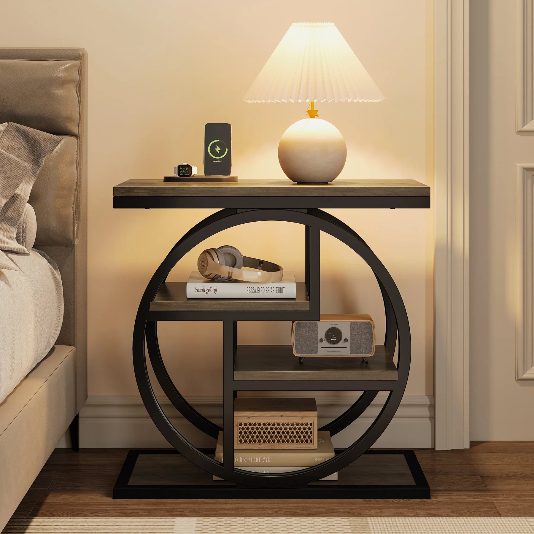 End Table for Living Room and Bedroom, 4-Tier Narrow Side Table with Storage Shelves