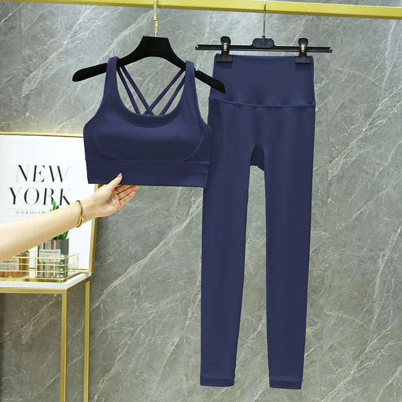 TRY TO BN Women's Tracksuit Yoga Set Fitness Leggings/ Sports Bra/ Naked Sportwear Breathable Workout Two Pieces Suit Gym Clothes