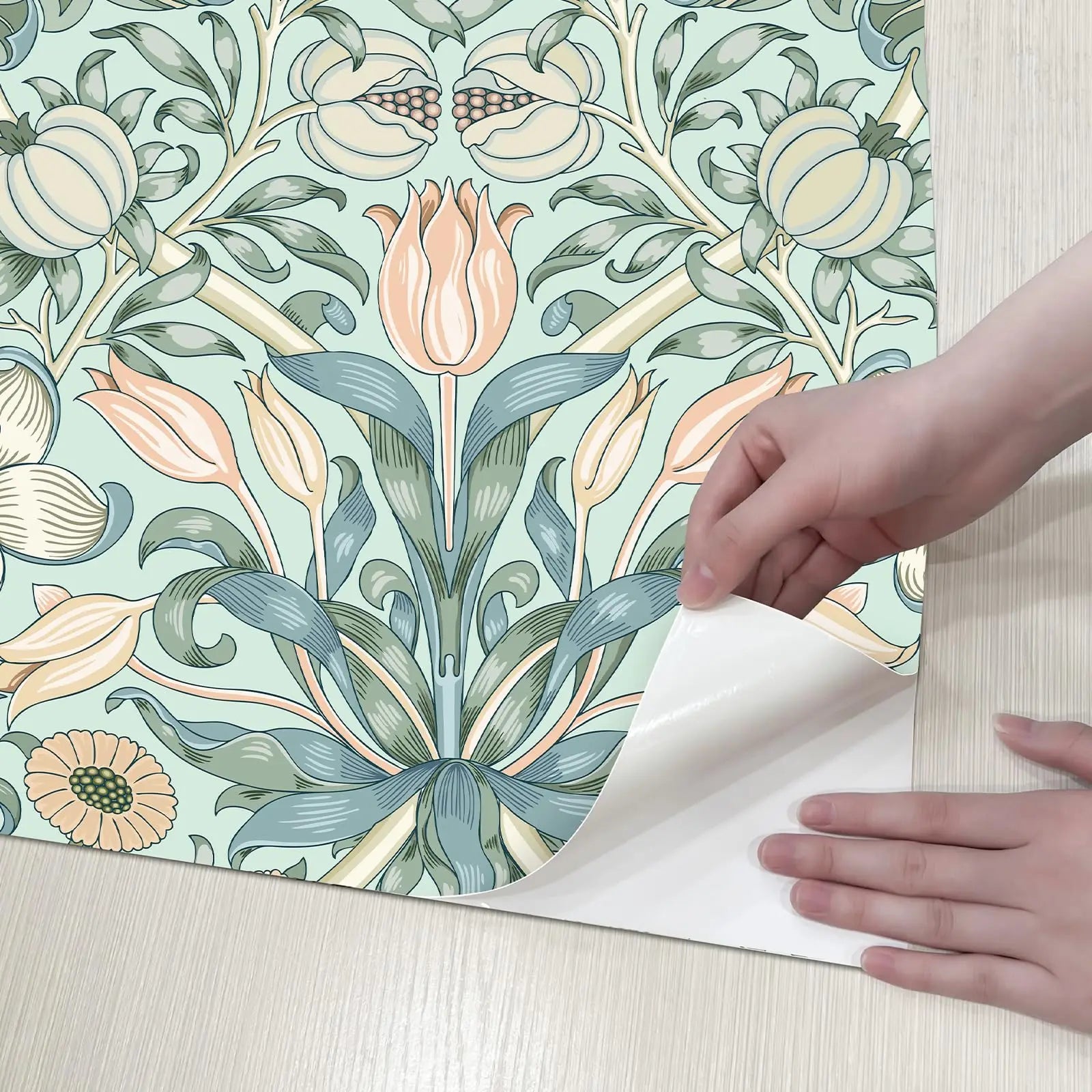 JIFFDIFF 44*1016CM Green Pomegranate Flower Peel and Stick Removable Self Adhesive Waterproof Wallpaper for Girls Living Room Bedroom Bathroom Home Decoration